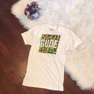 Hot Topic White Pineapple Box Logo 'DUDE' T-shirt